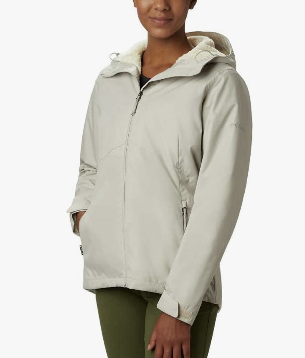 Columbia Beige and White Hooded Rainie Falls Fleece Lined Jacket Women's Size M